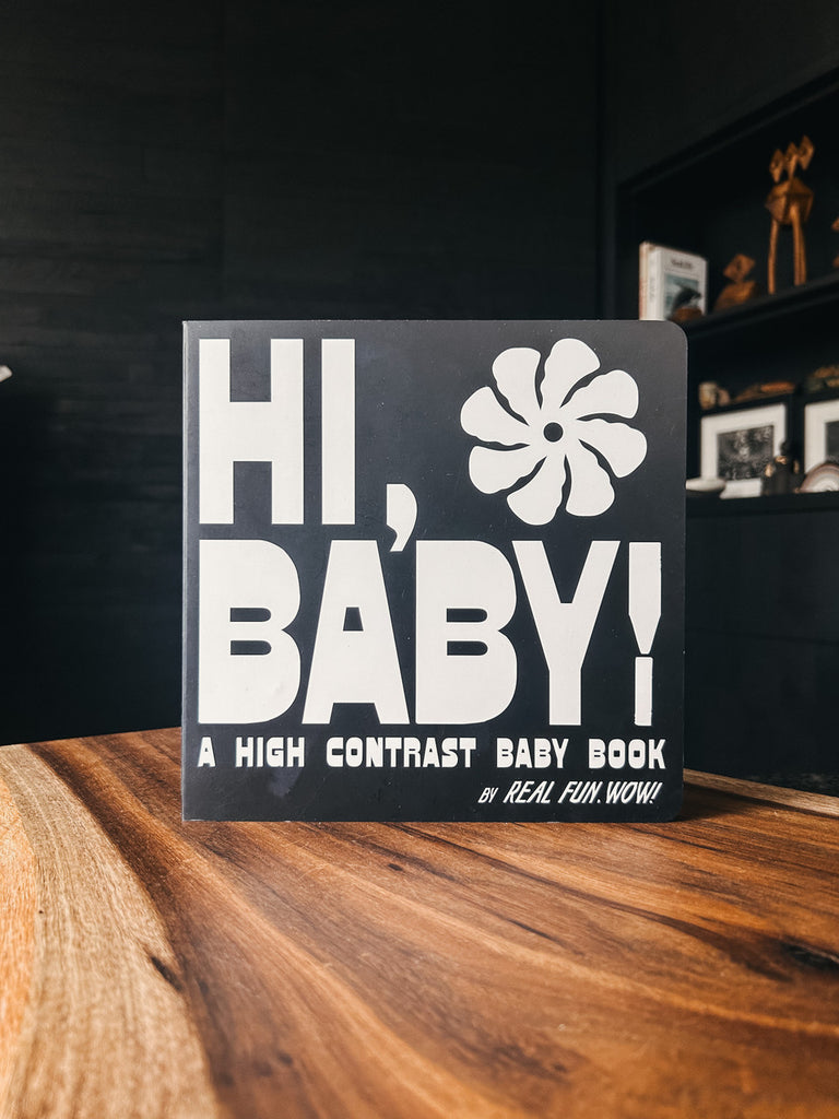 A high-contrast baby book called Hi, Baby!