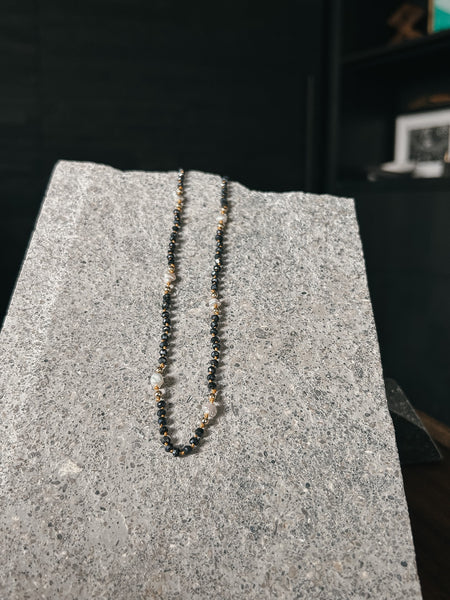 Black spinel and edison keshi choker made in Kauai, Hawaii.