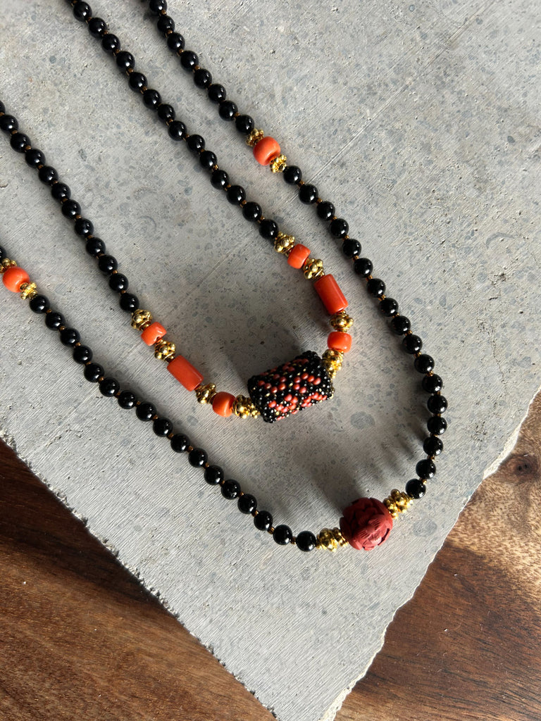 46" Onyx Coral Carved Wood 