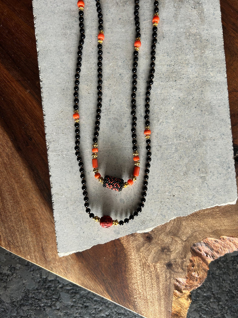 46" Onyx Coral Carved Wood 