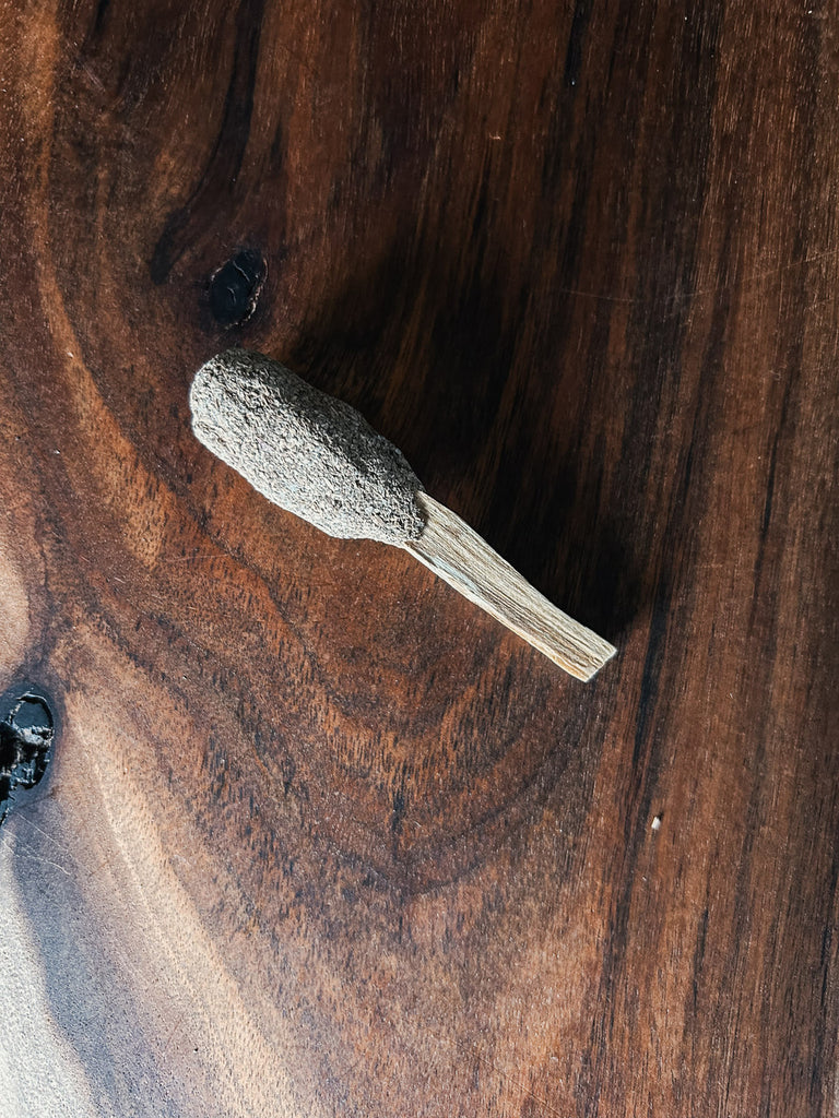 A Sage and Palo Santo Stick used for cleansing and meditation, releasing earthy, herbal smoke to clear energy and refresh any space.