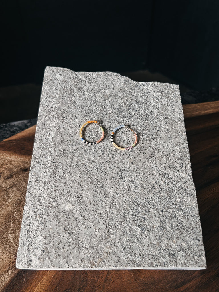 Small Rangi hoop earrings handmade with Japanese glass seed beads.